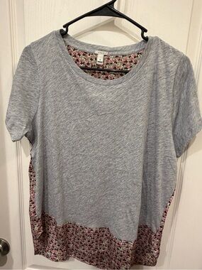 J. Crew Heather Gray Short Sleeve Tee with Floral Trim